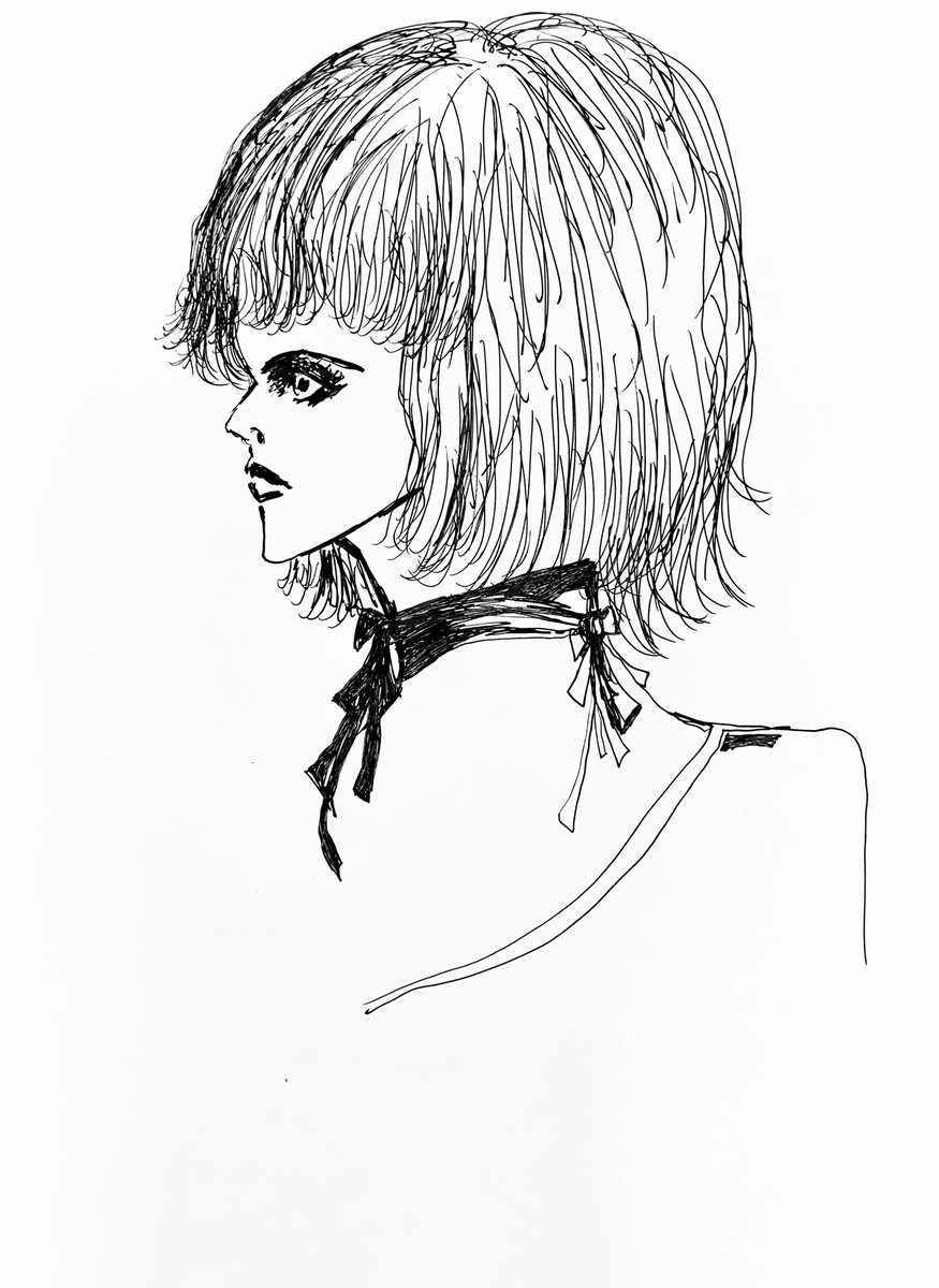 Shinya 黒いリボンと 白いリボン ファッションイラスト ペン画 線画 作品 アート イラスト 絵 絵描き 絵画 芸術 ドローイング
