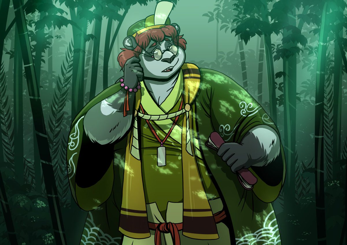 volkenfox's tweet photo. I think taking that nap in the forest might have been a mistake! 
A second attempt at trying to draw more of an Eastern inspired background. For @Mickey_Bamboo 
#anthro #fantasy #ttrpg https://t.co/Lieln6ZLT1