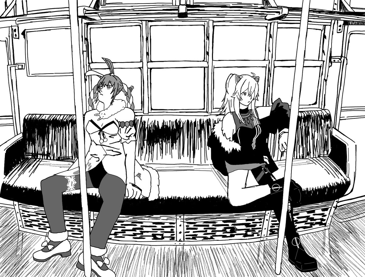 仲良く電車に乗る2人を描きました
#ぺこらーと #ししらーと 
