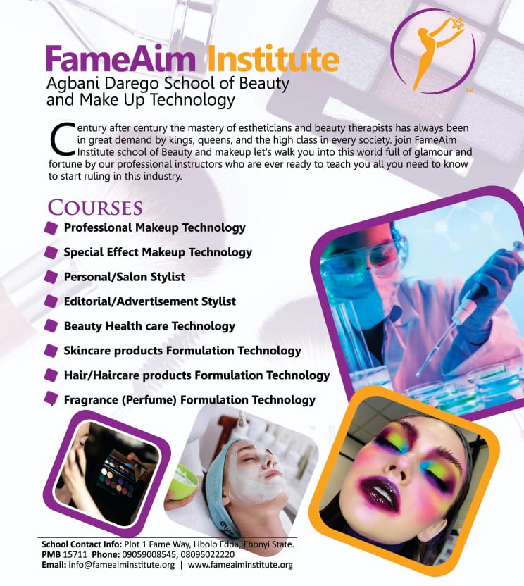 Get Ready for the life of glamour and Fortune, get ready to enroll for the 2021-2022 academic session. Registrations start from September 2021.

#fameaiminstitute
#fameaim
#AgbaniDarego
#ebonyistate
#tvte 
#liboloedda
#famevalleycampus
#SelfEmploymentSkills