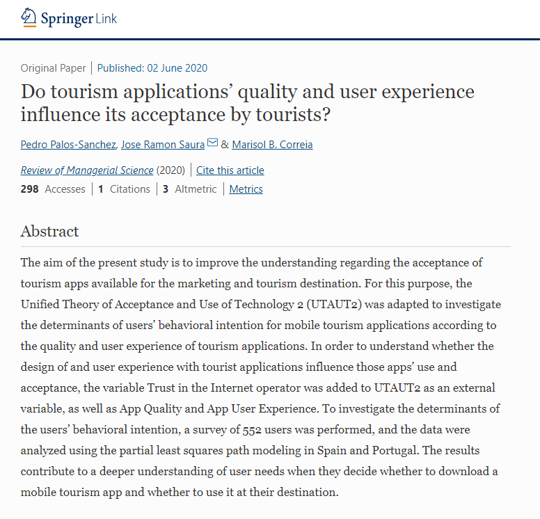 JoseRamonSaura's tweet photo. App User Experience and Social Influence are two of the main predictors of behavioral intention to use mobile tourism applications. Find out the rest of them by clicking here: https://t.co/5iQmji2Ip6 #TourismApps #UserExperience #UserBehavior #Research https://t.co/EYbjwOay4O