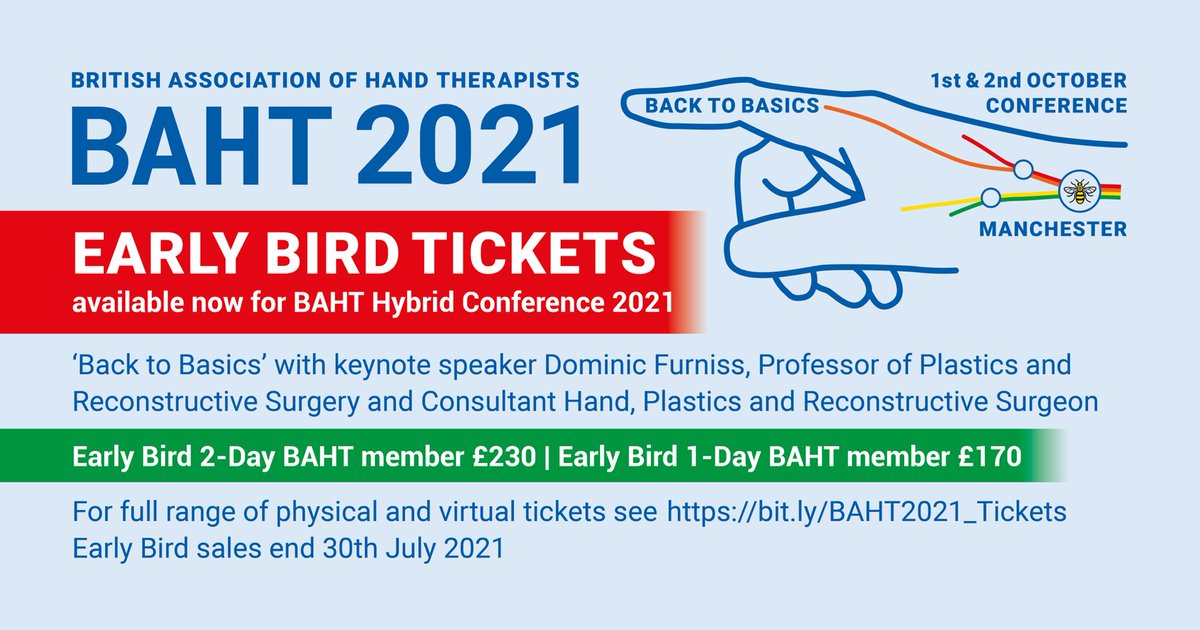We are so excited to announce the opening of early bird ticket sales for this years conference. Face to face and virtual tickets available. We hope to see you all there #handtherapy #BAHT2021 #BAHT