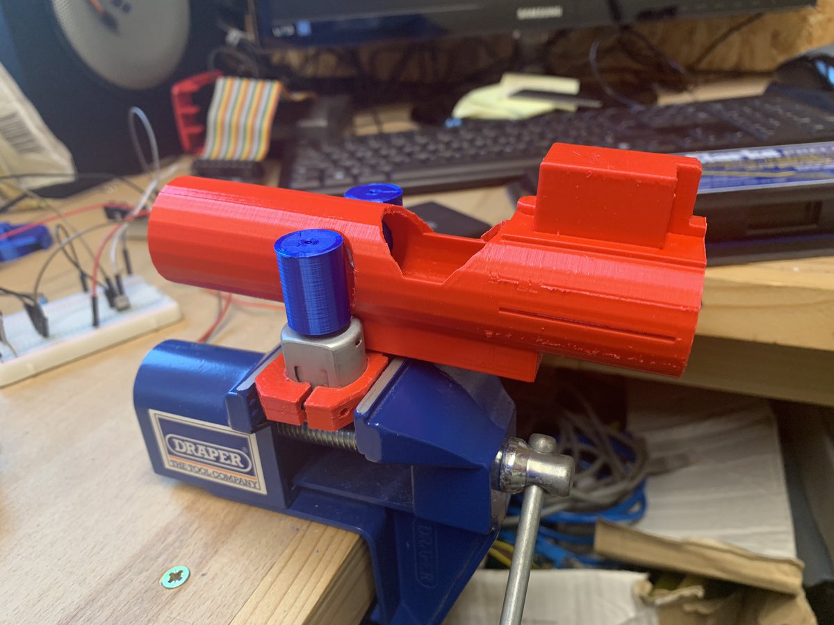 PiCodeandChips's tweet image. Nerf launcher Mk3 v1.0 or is it v3.0 Mk1? Anyway, designed on #TinkerCAD for #PiWars Feed The Fish challenge.