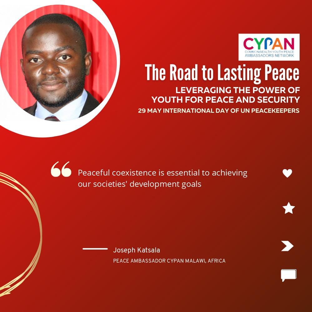 #PKDay
#YouthPeaceSecurity
#CypanMw
#CommonwealthYouthPeaceAmbassadorsNetwork
#UNPeacekeeping
 <a href="/UNPeacekeeping/">UN Peacekeeping</a>
@CYPANOFFICIAL
<a href="/CYPANMw/">Commonwealth Youth Peace Ambassadors Network Mw</a>
@Joe_3Sixty