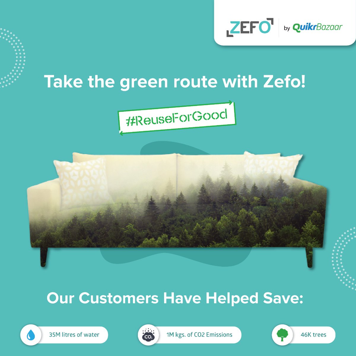 Last year, Zefo Customers had made a huge contribution to the environment! By shopping for #refurbished Furniture on Zefo, 1 million kgs of CO2 emissions equivalent to 35 million litres of water or 46k+ trees were saved. You can also become an #EnvironmentalHero by choosing Zefo
