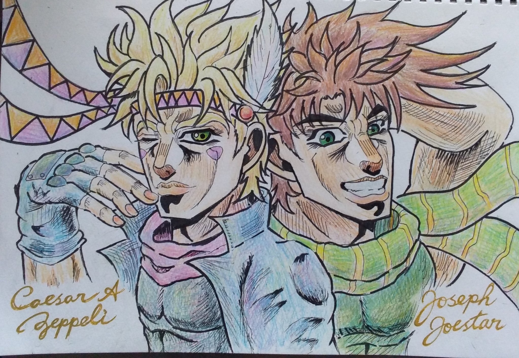 Yutapump 先輩の誕生日祝いでジョセフ シーザーを描きました W かっこいい感じとは遠いけどもww描いてて苦手な部分は誤魔化s R ｺﾎﾝ ジョジョの奇妙な冒険 ジョジョラーさんと繋がりたい イラスト好きな人と繋がりたい イラスト好きさんと