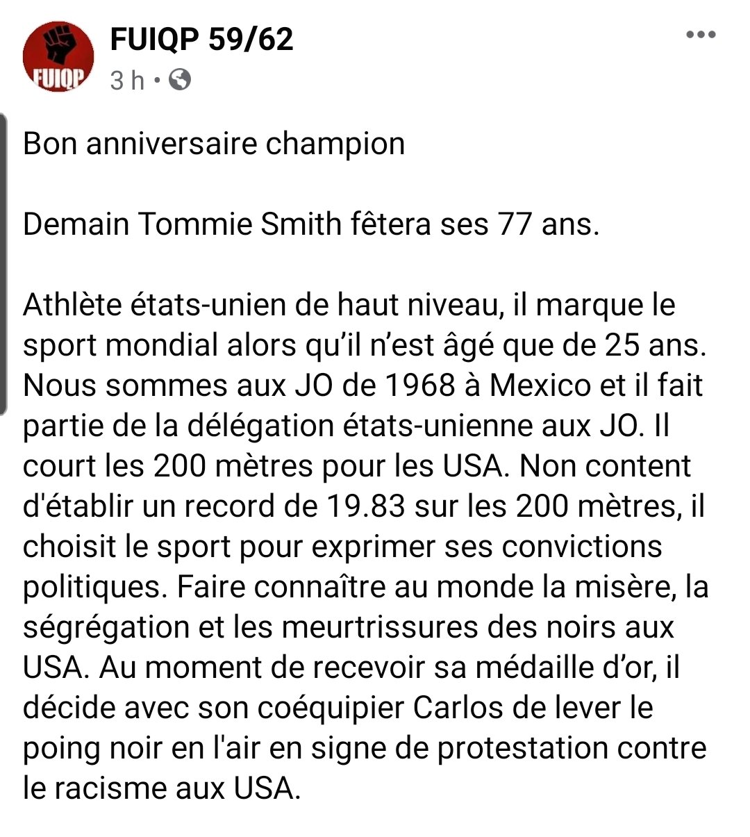 Happy birthday à l\insoumis Tommie Smith !   
