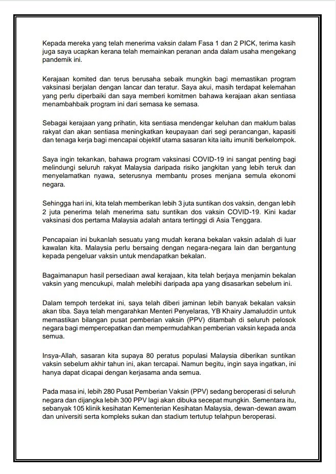 Kkr Malaysia On Twitter Teks Ucapan Perdana Menteri Berhubung Perkembangan Program Imunisasi Covid 19 Kebangsaan Pick 2 4