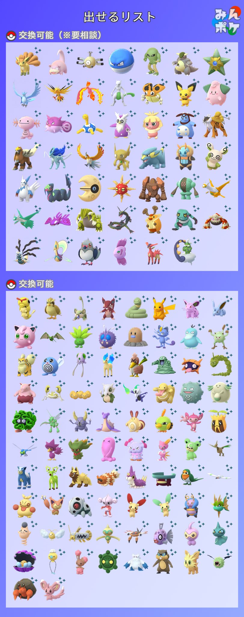 はち ポケモンgo 21 6 5更新 交換可能なポケモンと欲しいポケモンリスト新しくしました 青背景 交換可能ポケモンリスト 黄色背景 欲しいポケモンリスト 要相談のリストについては一応交換に出す事が可能です ポケモンgo T Co