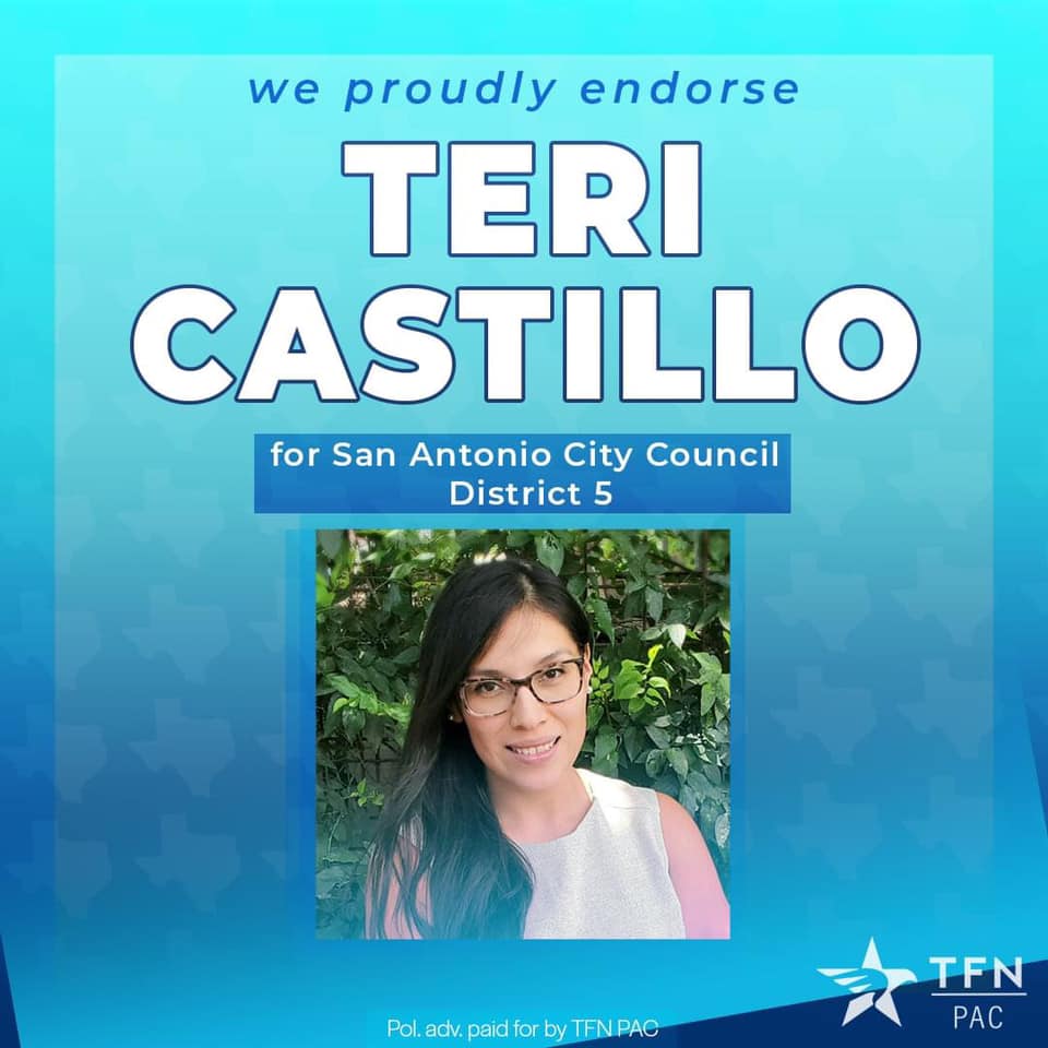 It's runoff Election Day in #SATX!

TFN PAC is proud to endorse Jalen McKee-Rodriguez (<a href="/theloserteacher/">Jalen McKee-Rodriguez 🩷</a>) for City Council Dist. 2 and Teri Castillo (@210TeriCastillo) for City Council Dist. 5.

Find a polling location and go vote: bit.ly/2S3OBV9

Polls close at 7 p.m.