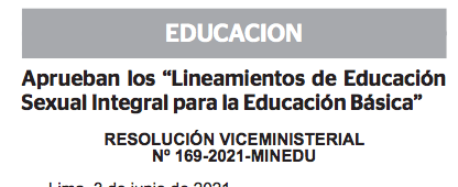 MINEDU aprueba los “Lineamientos de Educación Sexual Integral para la Educación Básica”.
Importante decisión!