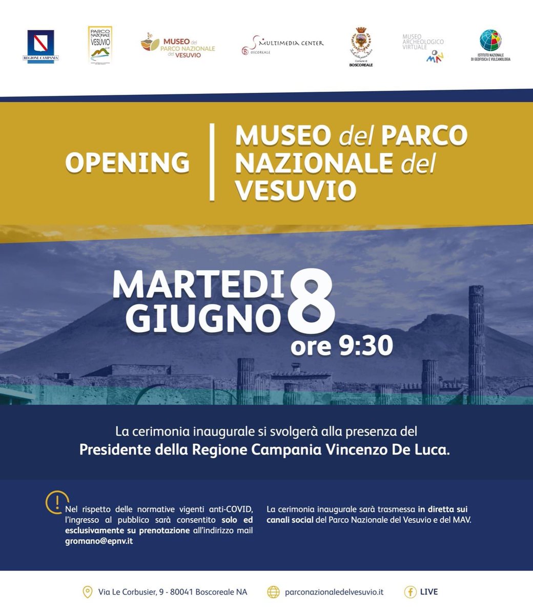 Oggi ricade l’anniversario della nascita del <a href="/VesuviusPark/">Ente Parco Nazionale del Vesuvio</a> e sono felicissimo di poter annunciare in questa data simbolica l’inaugurazione del Museo del Parco Nazionale del Vesuvio situato a Boscoreale che si terrà martedì 8 giugno.
#noisiamoilvesuvio