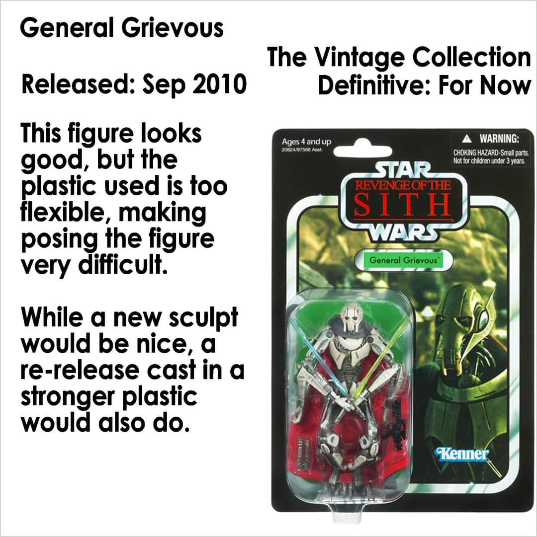 ToysJedi's tweet photo. #ActionFigureOfTheDay #GeneralGrievous from #TheVintageCollection line This figure looks good, but the plastic used is too flexible, making posing the figure very difficult. While a new sculpt would be nice, a re-release cast in a stronger plastic would also do. #DefinitiveForNow https://t.co/HHtltIBeYD