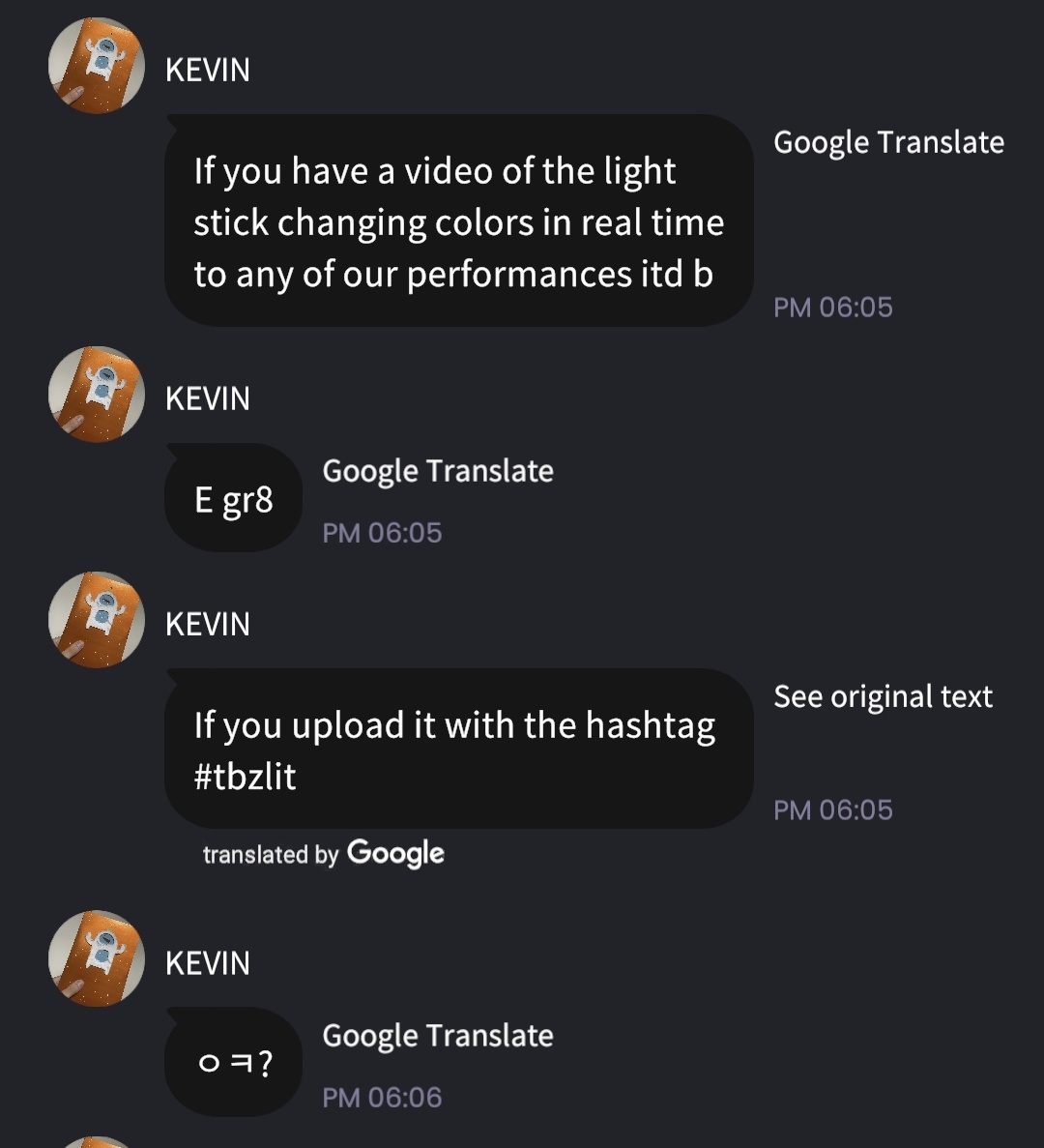 maple_boy0223's tweet photo. Kevin said if you have a video of any of The Boyz  performance with the lightstick changing colors, upload it with #/tbzlit hashtag so he can check it 💛 #케빈 #더보이즈 #THEBOYZ https://t.co/wzr18wfeXK