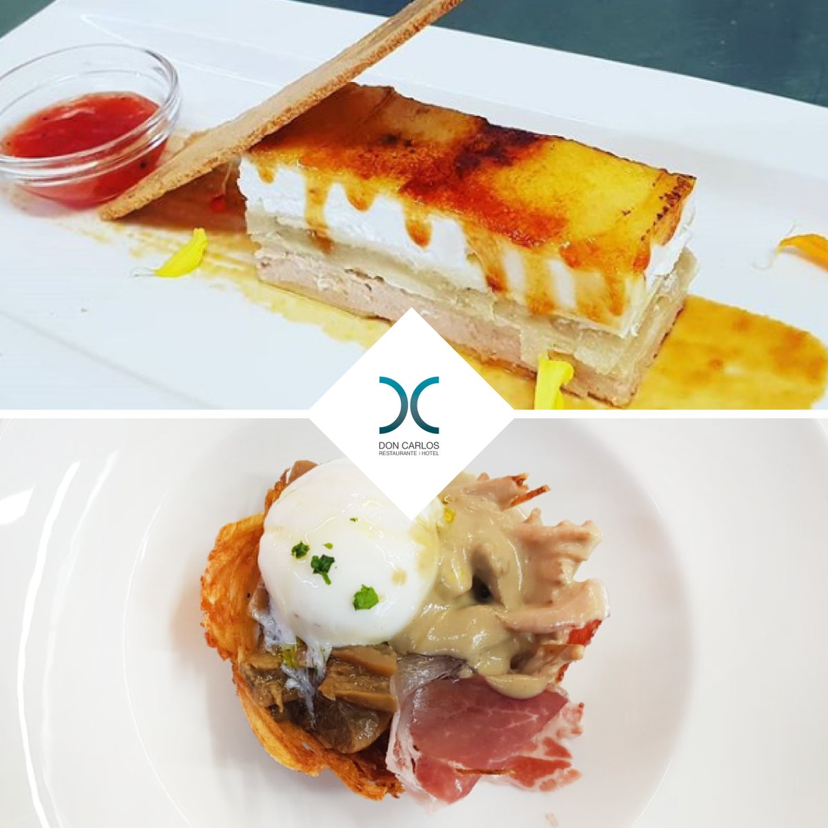 Los dos nuevos entrantes de nuestro Menú Fin de Semana para empezar por todo lo alto:
🍴 Terrina de Foie con Manzana y Queso de Cabra, Arrope y Mermelada de Tomates Verdes
🍴 Nido de Patata con Hongo Beltza, Huevo a baja temperatura y Lascas de Jamón Ibérico
¡Ven a probarlos!