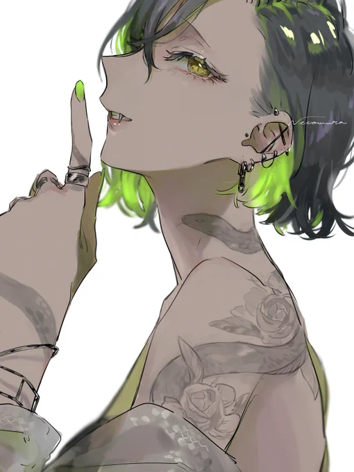 #リプ来た3つの絵文字でキャラデザする 
🤫🐍💍 