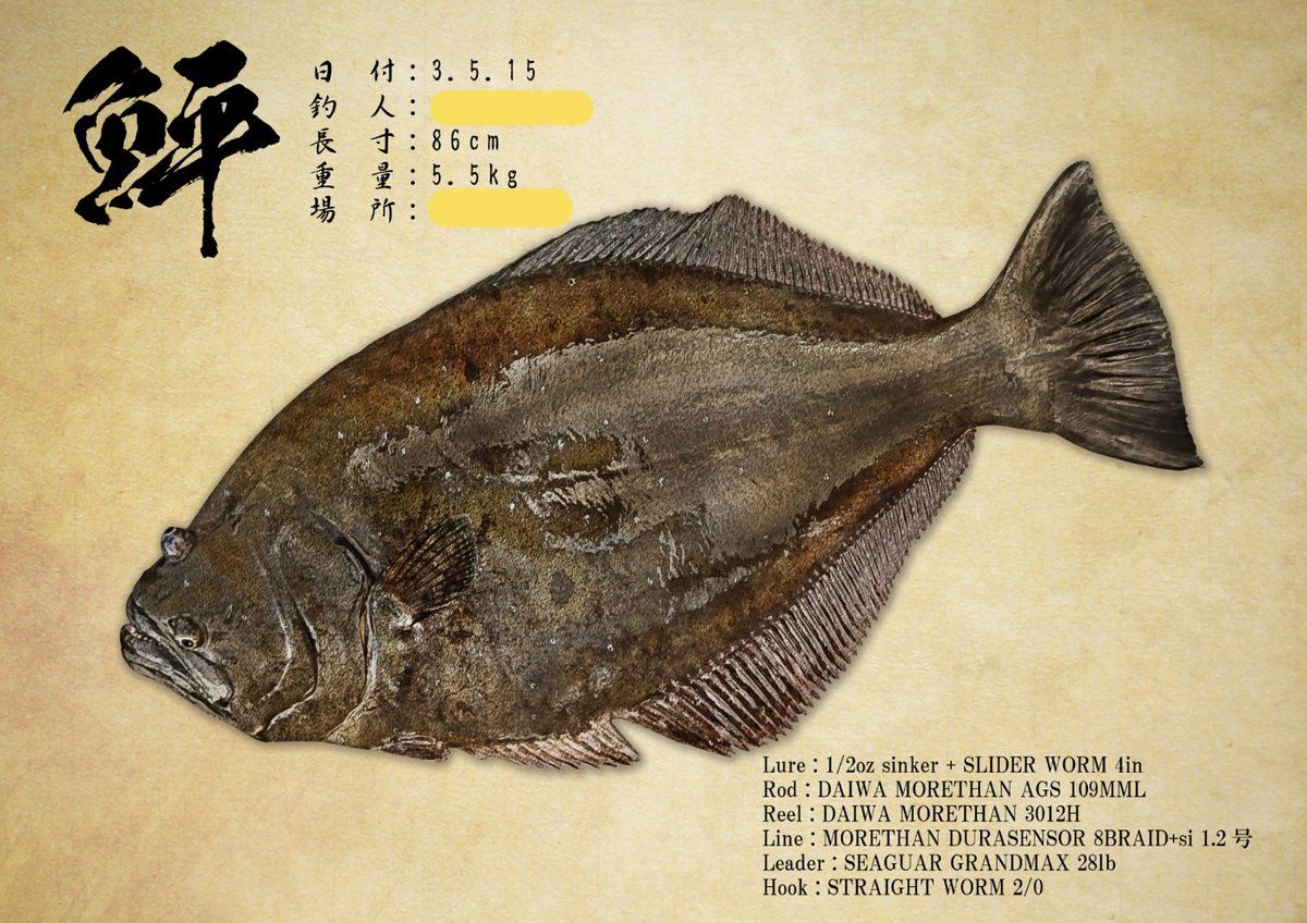 DeInboso's tweet photo. 先月釣れた #座布団ヒラメ 私自身の区切りとして記念に #デジタル魚拓
を #ReFish 様に依頼しておりましたが、本日届きました。#ReFish 様、作成ありがとうございました。 https://t.co/2fRza4KVuc