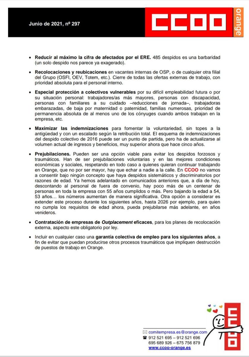Comunicat de @CCOO_Orange ! "ERO prioritàriament Voluntari? Que NO us Embauquin!!"(1)