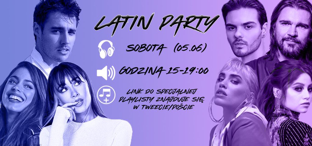 streaming party, dzisiaj o godzinie 15:00 zapraszamy was na muzyczną imprezę, na której usłyszycie muzykę nie tylko od <a href="/aitanax/">AITANA</a> ale także od lali, abrahama mateo, jorge blanco czy tini stoessel! 

dołącz do nas i ciesz się cudowną muzyką latino: open.spotify.com/user/1duxi5952…