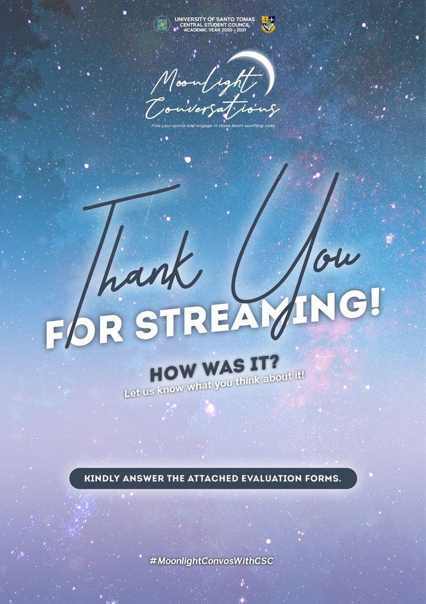 ust_csc's tweet image. Thank you for streaming #MoonlightConvosWithCSC! 🌙

Let us know your thoughts by answering the evaluation forms below:

Ep. 1: bit.ly/MC_Ep1Eval 
Ep. 2: bit.ly/MC_Ep2Eval 
Ep. 3: bit.ly/MC_Ep3Eval 
Ep. 4: bit.ly/MC_Ep4Eval

#CSCTranscendingBorders