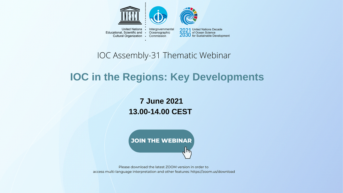 IocUnesco's tweet photo. ✋Join the fifth IOC Assembly-31 (#IOC31) thematic webinar: “IOC in the Regions: Key Developments.” Be part of a fruitful conversation on key developments &amp; contributions of Regional Subsidiary Bodies (RSBs) to the IOC’s global mission as regional foci 👉 https://t.co/TKFMY3OcTx https://t.co/aO1cLeB3fw