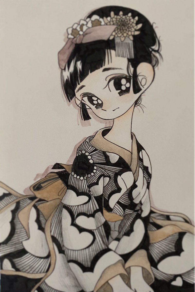 1girl solo black hair japanese clothes kimono shadow long hair  illustration images