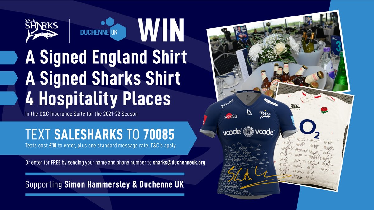 ICYMI - We're also running a prize draw with all proceeds going to support Simon Hammersley <a href="/DuchenneUK/">Duchenne UK</a>.

Text SALESHARKS to 70085 for your chance to win!
(Texts costs £10 plus 1 standard message rate).

Or enter for free by emailing your name and number to sharks@duchenneuk.org