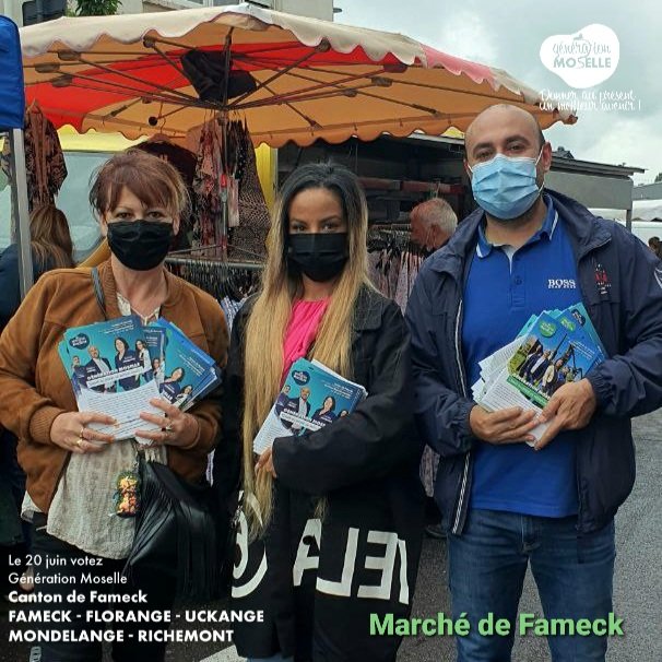 GenerationMosL's tweet photo. Ce matin Grégory, Géraldine et Sabrina étaient au Marché de Fameck, à la rencontre des commerçants et des citoyens 

#MoselleDépartementales2021
#Moselle
#GénérationMoselle https://t.co/b5FqveGNUW