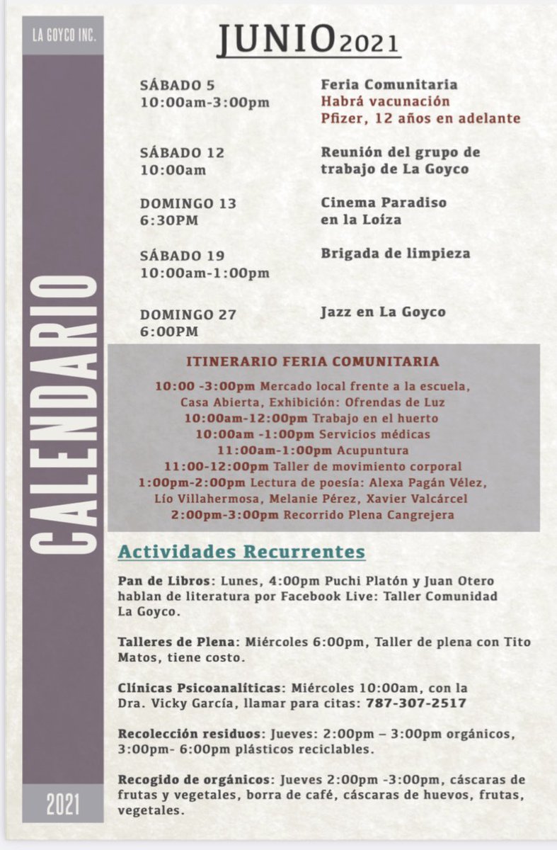 Hoy tenemos Feria Comunitaria com vacunación.