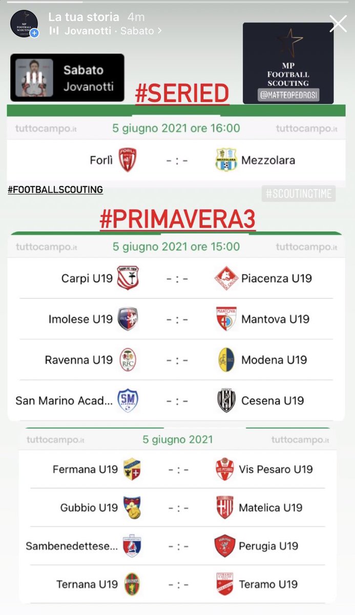 MP_FootballSc's tweet photo. Il sabato di @MP_FootballSc 🔥⚽️🇮🇹
#Primavera #SerieD #scouting @MatteoPedrosi #ForlìMezzolara #SanMarinoCesena #CarpiPiacenza #GubbioMatelica #Primavera3 #LND https://t.co/xjNfhsC0mh