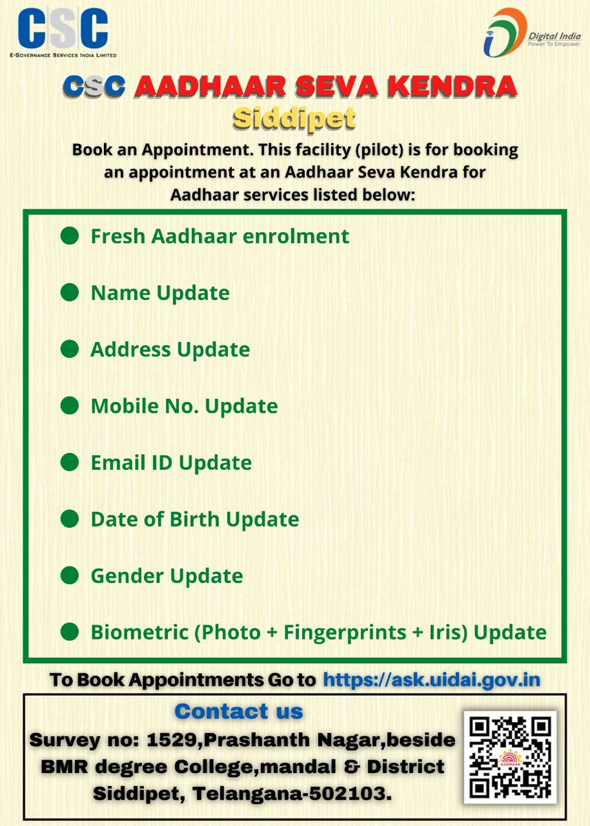 Dev_Srinivas's tweet photo. Csc aadhar seva kendra opened in Siddipet district of telangana state..
@dintya15 
@rajakishore_j 
@CSCTelangana https://t.co/FdkWukCpgx