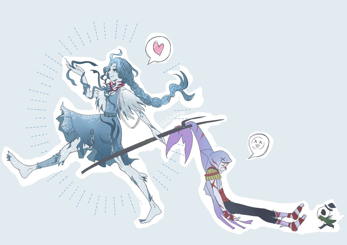 第五人格 本日の夕食をゲットした新ハンターグレイスちゃんとサメダーとミニリパちゃん 第 くるりや夏バテ中のイラスト