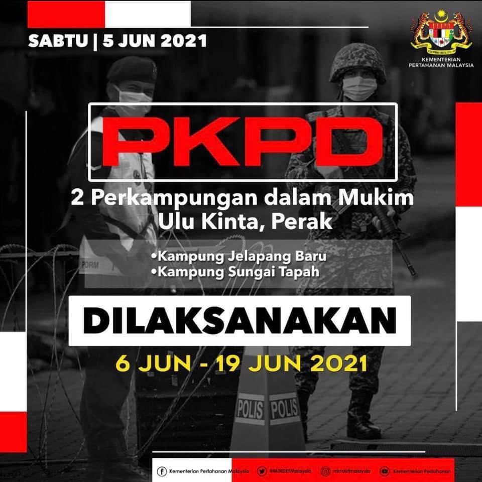 MohKeIpoh's tweet photo. TERKINI DI IPOH : PKPD dilaksanakan di kampung yang terlibat di kawasan Mukim Ulu Kinta, Perak.

- Kg Dato’ Ahmad Said Tambahan 2
- Kg Sungai Tapah
- Kg Jelapang Baru

Tempoh : 6 Jun - 19 Jun 2021

Kawasan PKPD ni dah siap pasang kawat duri. Patuh SOP sebaiknya.

Sumber : @MKNJPM https://t.co/0djLb0DZ6H