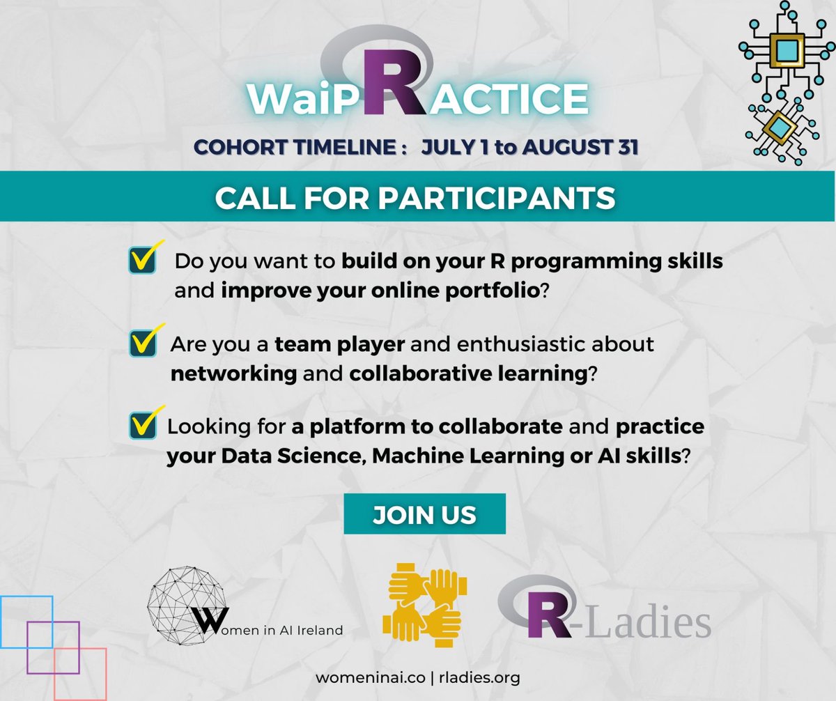 R-Ladies Dublin (@rladiesdublin) on Twitter photo ⭐Excited to launch the first #WaiPRACTICEinR born from #rladiesdublin partnership with <a href="/women_in_ai/">Women in AI</a> Ireland!💜
If you are looking to build hands-on competences in #AI and #DataScience with #RStats, join us today! 🤖
💻Register for July 1 cohort at:
docs.google.com/forms/d/e/1FAI… ⭐Excited to launch the first #WaiPRACTICEinR born from #rladiesdublin partnership with <a href="/women_in_ai/">Women in AI</a> Ireland!💜
If you are looking to build hands-on competences in #AI and #DataScience with #RStats, join us today! 🤖
💻Register for July 1 cohort at:
docs.google.com/forms/d/e/1FAI…