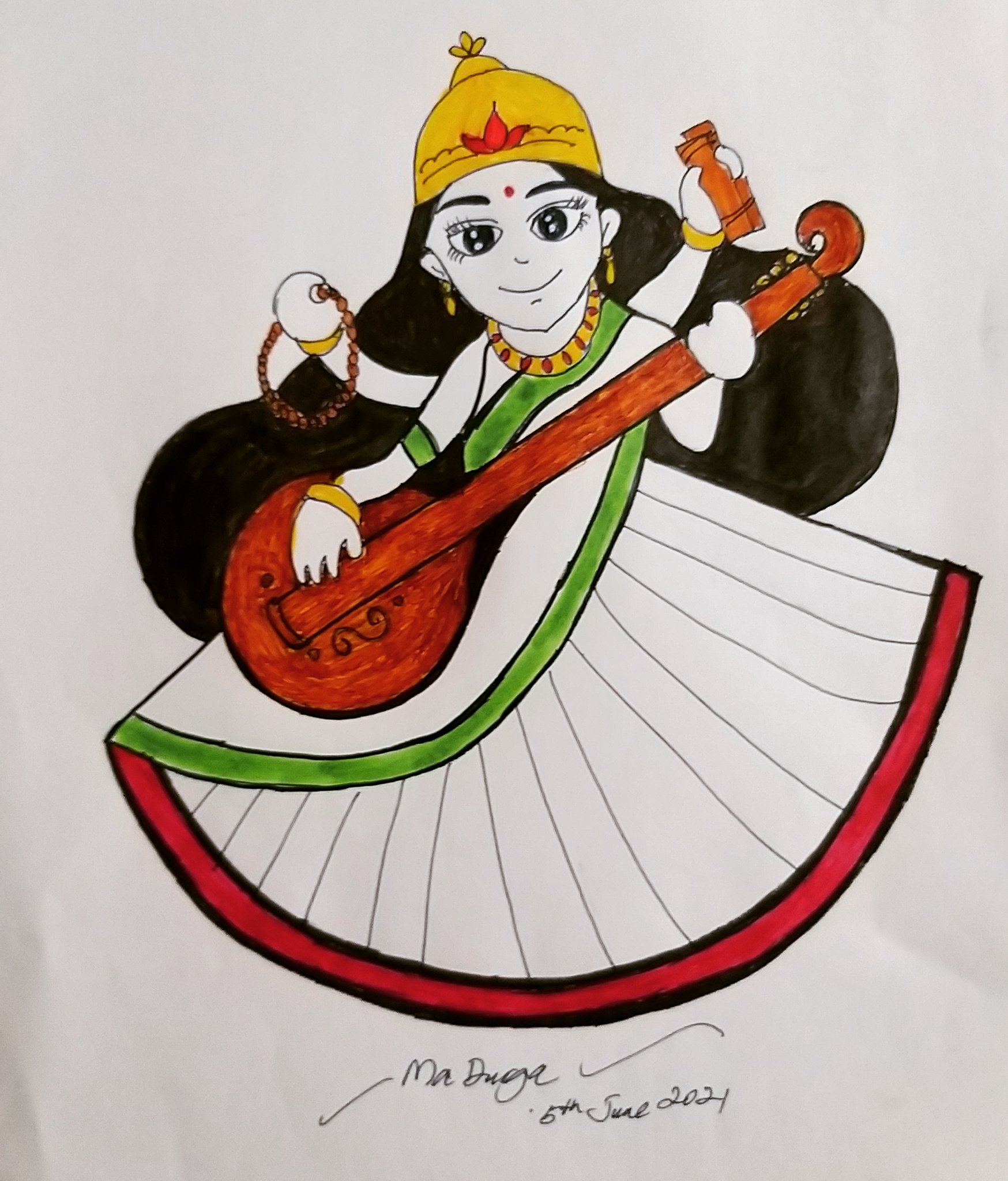 توییتر  Krishna Vaasudeva در توییتر Saraswati Devi drawing by me   httpstcojDLnmMuunW