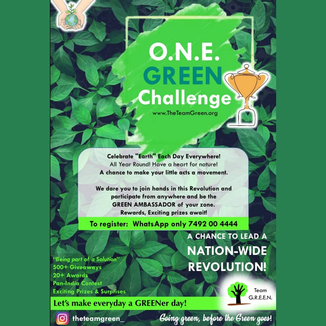 TweetTeamGREEN's tweet photo. @TweetTeamGREEN  proudly presents a nation-wide ‘O.N.E. #green Challenge’

an opportunity for one &amp; all to participate from anywhere and make their efforts matter! https://t.co/KiAgVSuPgp