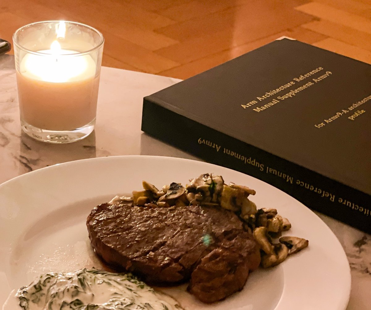 Fox0x01's tweet photo. Get yourself a partner who loves you for the weirdo that you are and serves you a custom print of the Armv9 architecture supplement with an A5 Wagyu steak. https://t.co/KYmyG3QjgY
