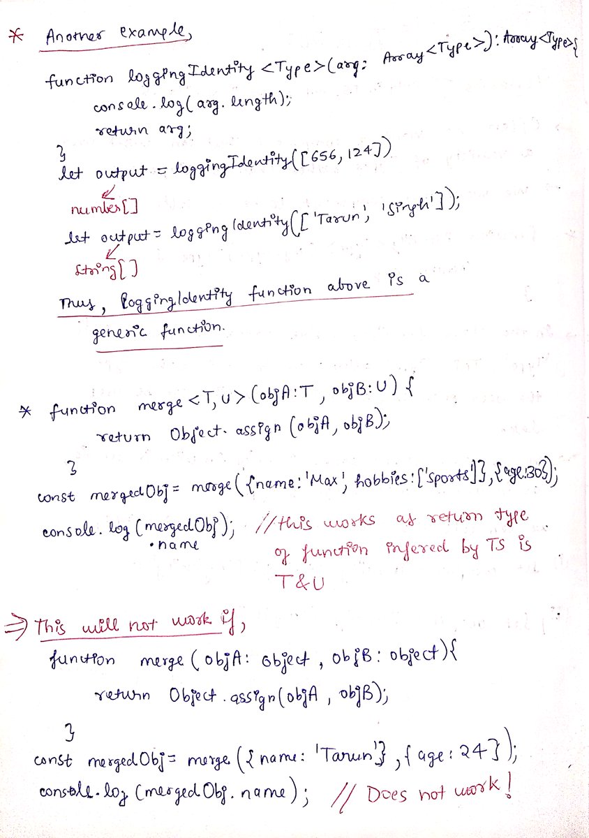 thesavvycoder's tweet image. Finished with #Day5 of #30DaysOfTypeScript Challenge
Learned about Generics, Generics Classes, Generic constraints, and more.  
Handwritten notes can be found in the repo below.
Follow the repo : 👇👇
github.com/tarunsinghdev/…
#TypeScript #30daysofcode
Today's Notes : 👇👇