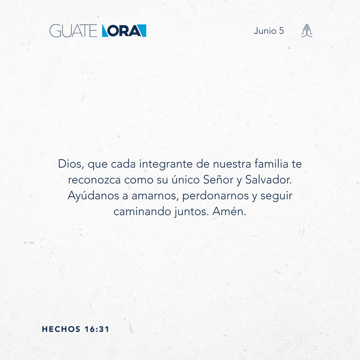 GuateOra's tweet photo. Ellos dijeron: Cree en el Señor Jesucristo, y serás salvo, tú y tu casa.
Hechos 16:31

Dios, que cada integrante de nuestra familia te reconozca como su único Señor y Salvador. Ayúdanos a amarnos, perdonarnos y seguir caminando juntos. Amén. https://t.co/0RANyobYgu