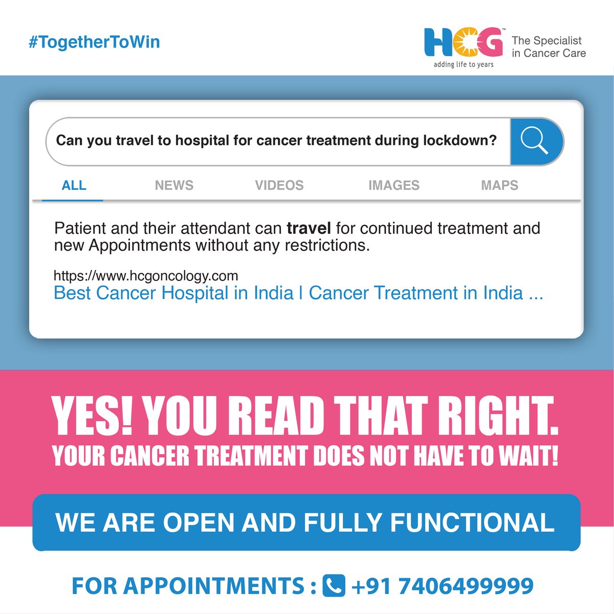 Lockdown or No Lockdown, do not let your cancer treatment take a toll. Meet our specialists at our centres for diagnosis and continued treatment.

Call 7406499999 for appointment.

#HCGCancerCentre #HCGAhmedabad #HCGHospitals #CancerCare #cancertreatment #oncology #Bladdercancer