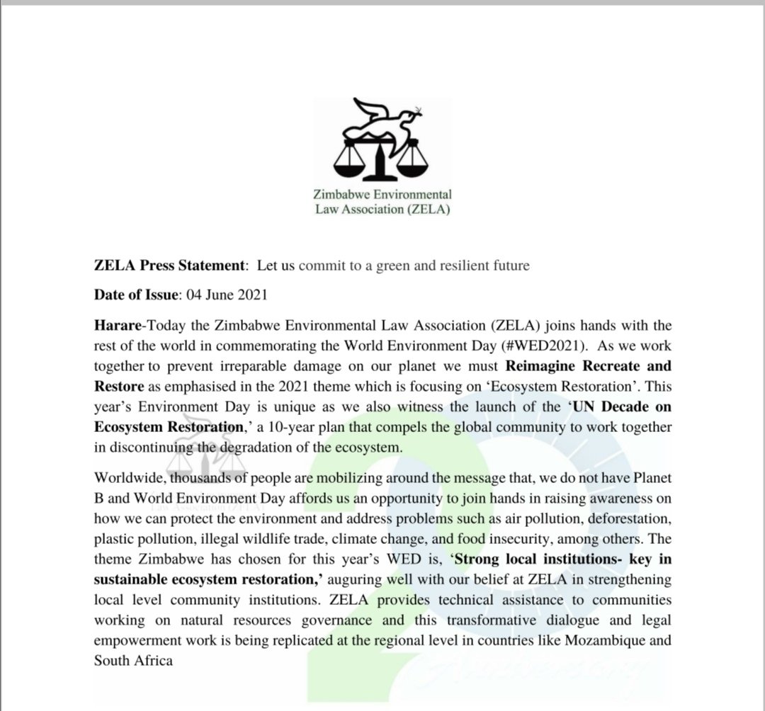 Happy #WorldEnvironmentDay
#Time to
#Reimagine
#Recreate &amp; 
#Restore
We all have to take the much needed steps in #EcosystemRestoration

#ZELA@20 #WED2021 Press Statement ➡ zela.org/zela-press-sta…