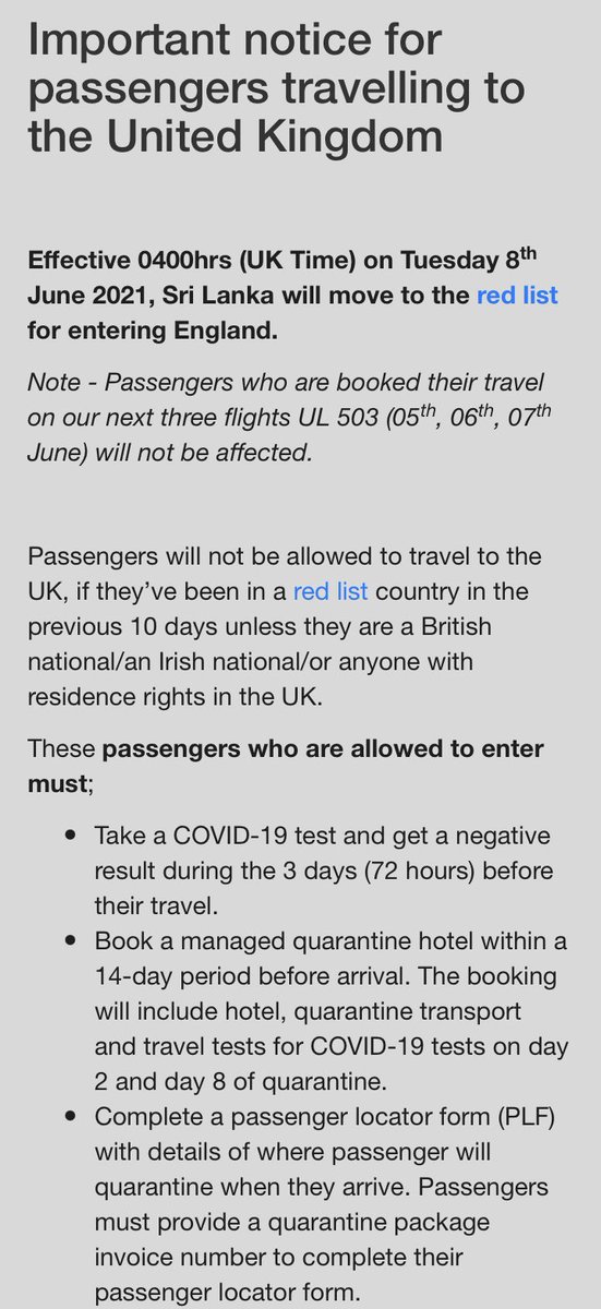 ZubuMedia's tweet photo. 🚨 Sri Lanka added to “red list” of UK travel advisory. Latest from Sri Lankan Airlines. https://t.co/q1ore1AsmO