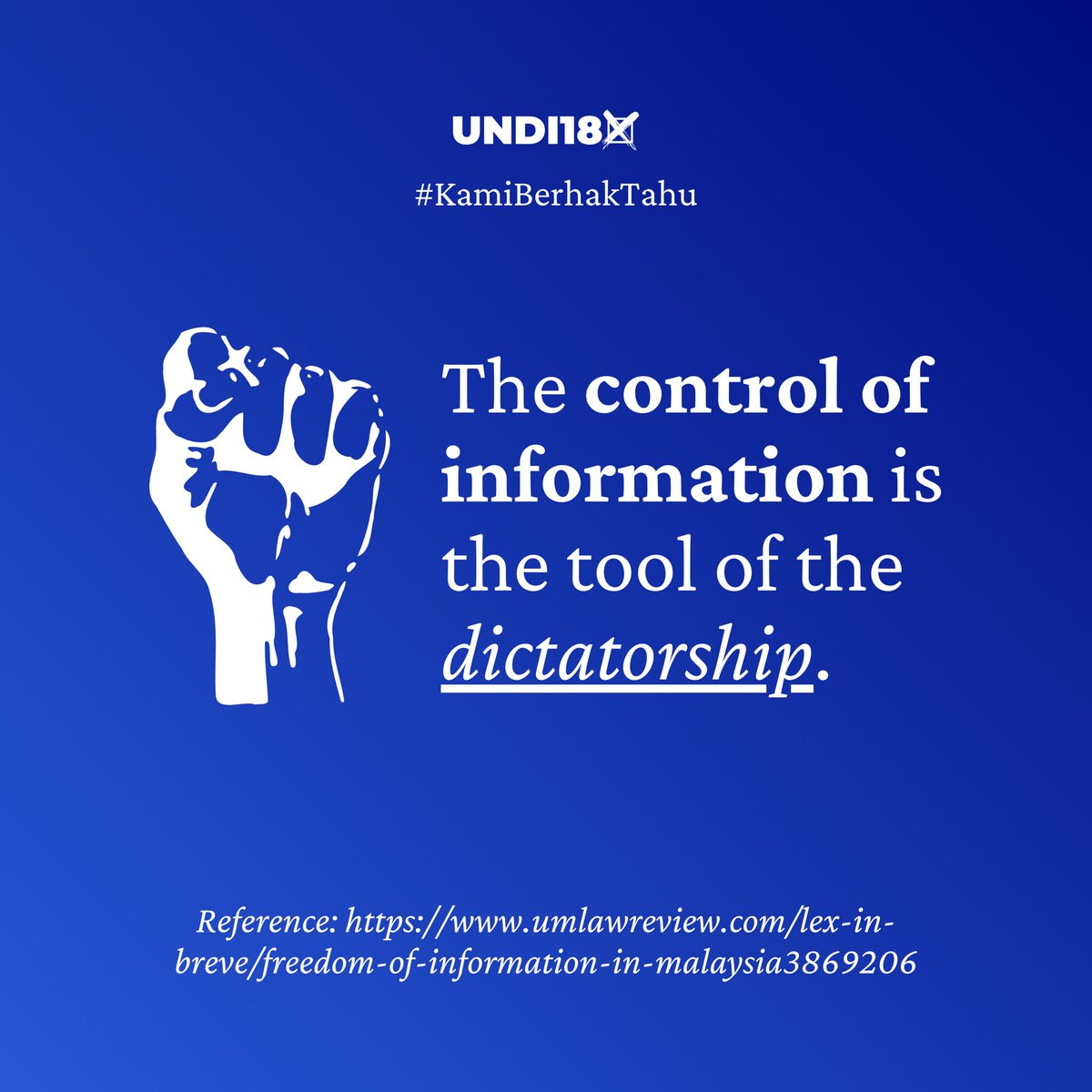 UNDI18MY's tweet photo. The value of information is undeniable. Swipe left to find out more on the importance of RTI!
#KamiBerhakTahu #WeHaveTheRightToKnow #我们有权力知道 #அறியஎங்களுக்குஉரிமைஉண்டு #Undi18 https://t.co/TT7zUp35dW
