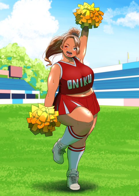 黒ギャルチアぽんぽんが善逸#ぽっちゃり#イラスト#黒ギャル#チアリーダー #善逸 