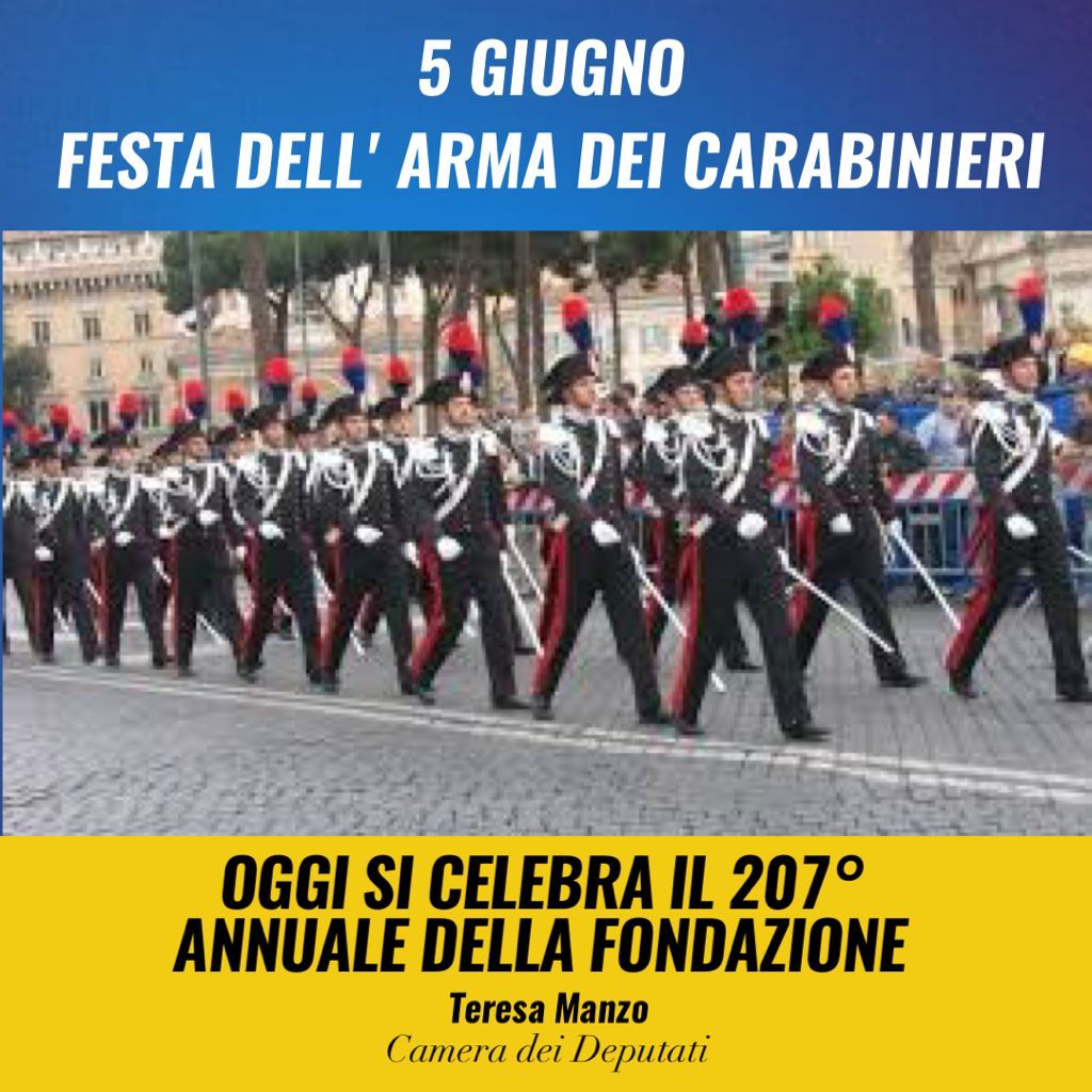Oggi, #5giugno 2021, a 207 anni dalla sua fondazione, celebriamo la #FestadellArma dei @_Carabinieri_. Ringrazio le donne e gli uomini in divisa per il lavoro che svolgono per salvaguardare la nostra sicurezza e per il determinante supporto offerto nella gestione della pandemia. https://t.co/zXExbnJOUZ