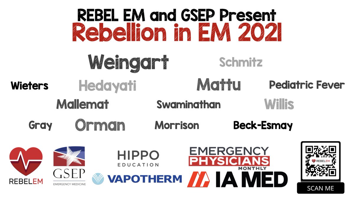 Today is the Day...Day 1 of #rebellion21

Time: 9a - 4p CST
Register: iamed.ac-page.com/rebellion2021
CME/CEUs: 12hrs

TY @ia_med @GSEP_EM @epmonthly @HippoEducation  @Vapotherm for your support to make this happen