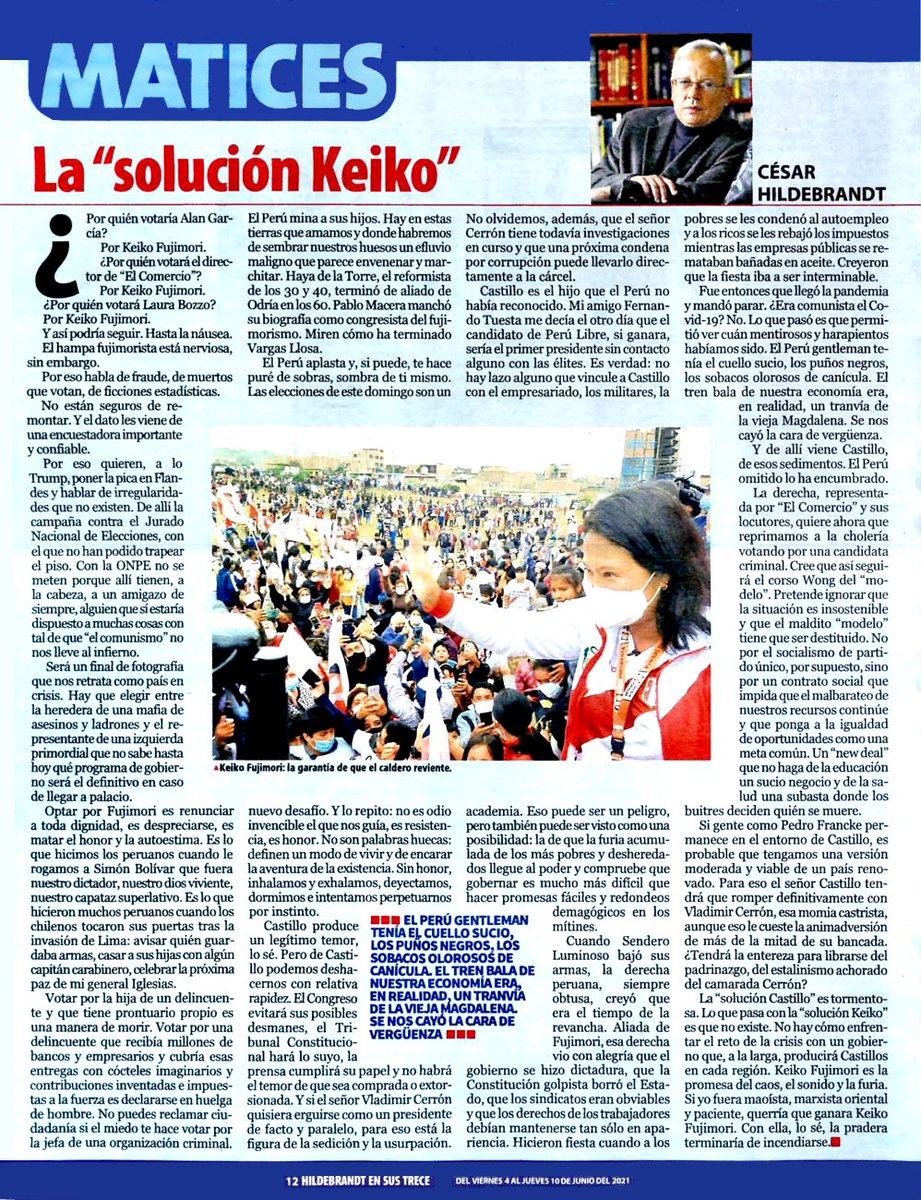 heduardo50's tweet image. Siempre es bueno leer a César Hildebrandt, pero mucho mejor es leerlo antes de ir a votar.