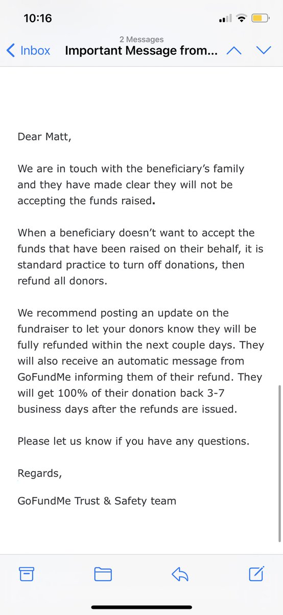 MattWalshBlog's tweet image. UPDATE: “someone” in AOC’s abuela’s family told GoFundMe that she won’t take the money, even though AOC previously claimed that her grandma was in dire straits (and it was Trump’s fault). @AOC still hasn’t acknowledged this effort or thanked us. Here’s the email from GoFundMe: