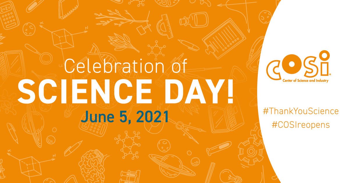 COSI's tweet photo. GIVEAWAY! Celebrate science with us today ๐งฌ Everyone who posts a photo using #ThankYouScience & #COSIreopens will be entered for a chance to win one of the COSI prizes we're giving away. Winners will be notified on Monday. More on how to celebrate here: https://t.co/xGfrs5s5lT https://t.co/nSK0L3E5bV