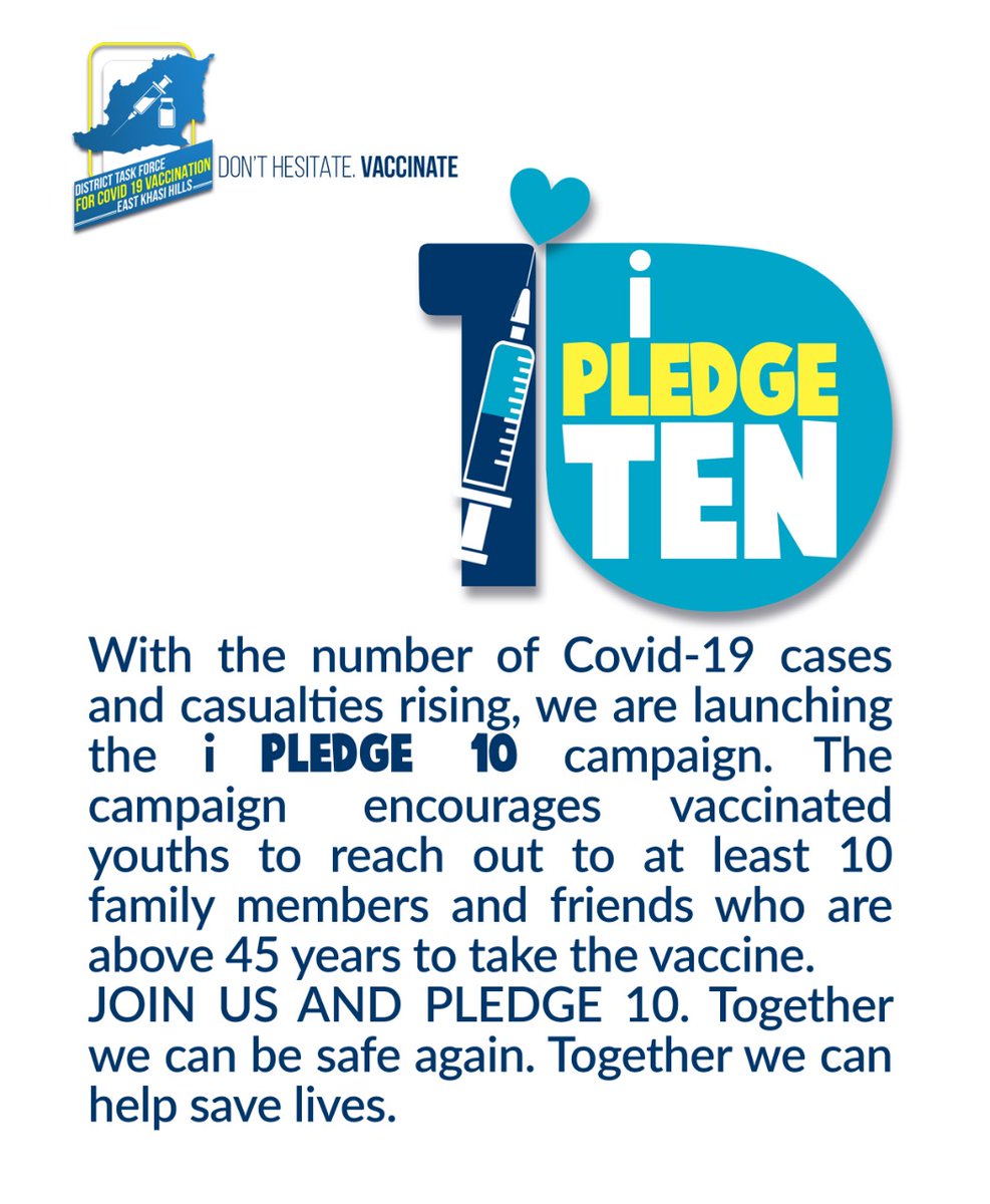 isawanda_laloo's tweet photo. Calling all vaccinated persons to pledge to convince 10 friends/ family members above 45 to take the shot. This is our most vulnerable & hesitant group. Vaccination continues to be open for them through spot registration at many session sites in the district everyday.
#iPledge10 https://t.co/WwWPRRVhSH